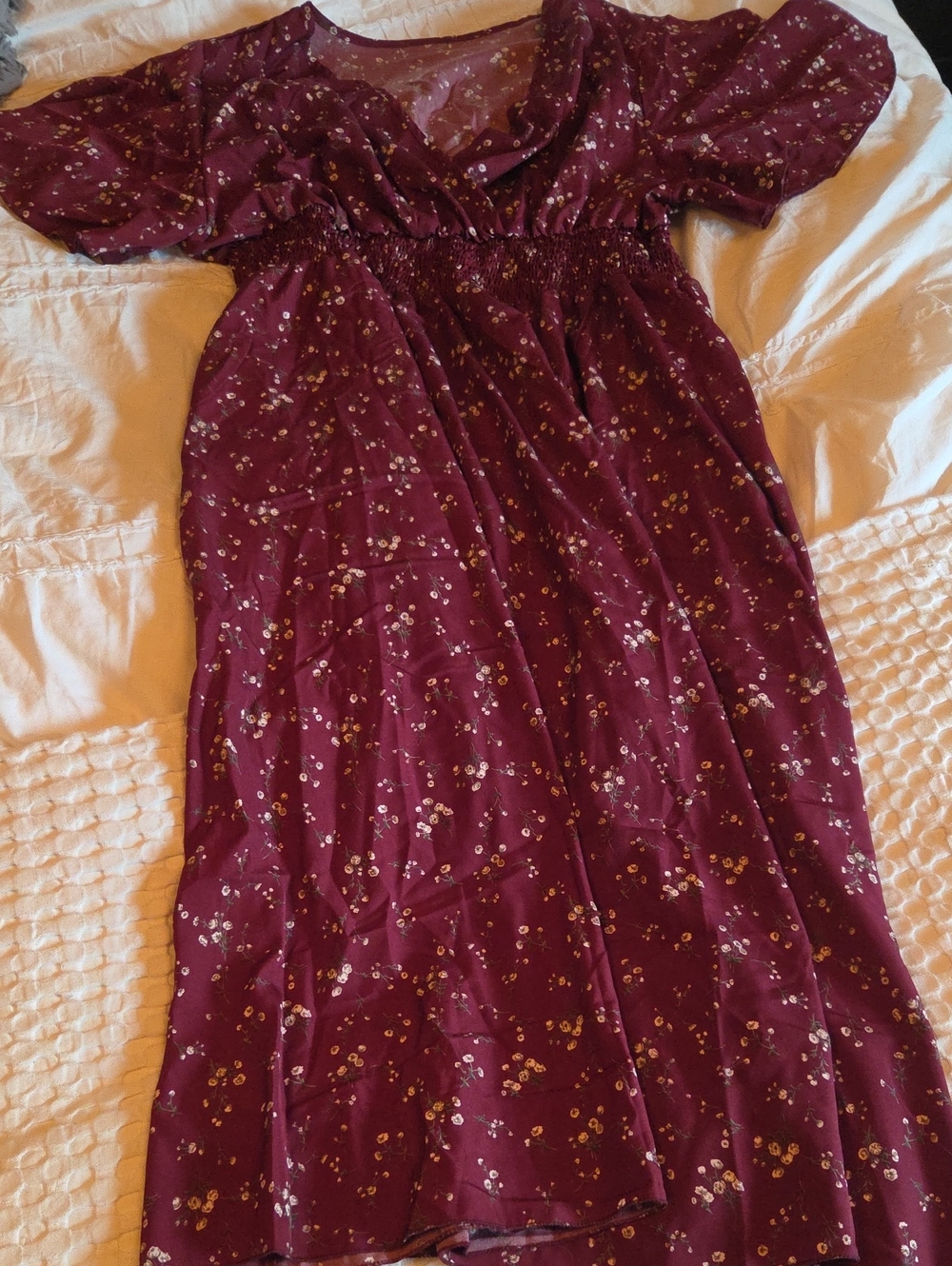 Burgundy Floral Midi Dress
